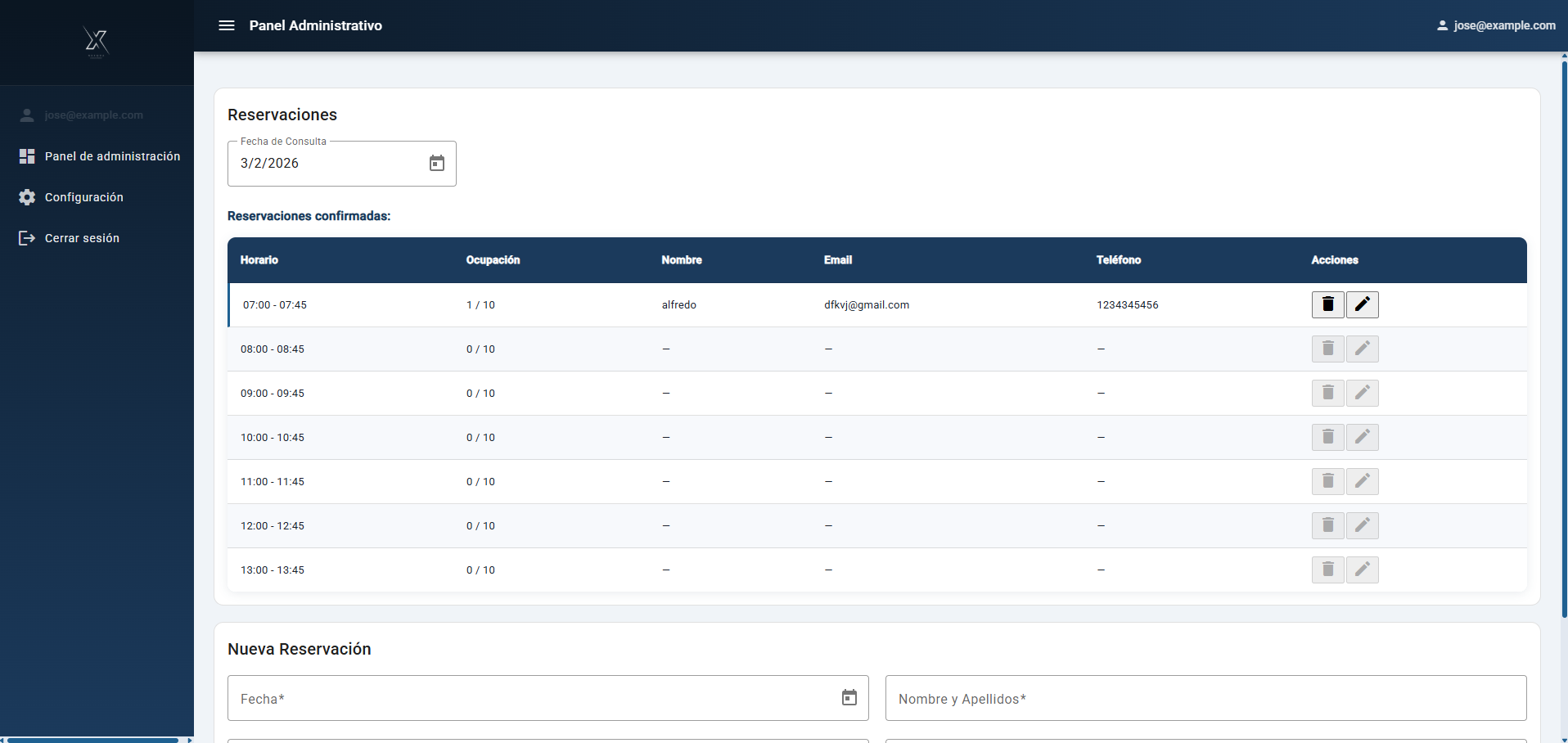Vista de escritorio - Panel administrativo