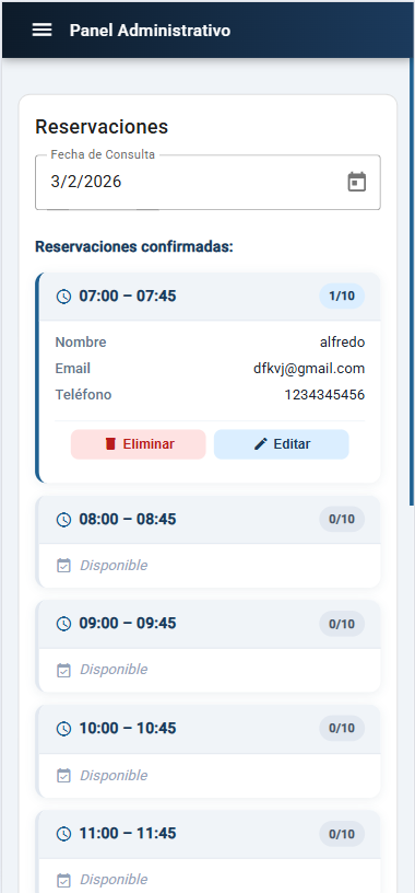 Vista móvil - Panel administrativo