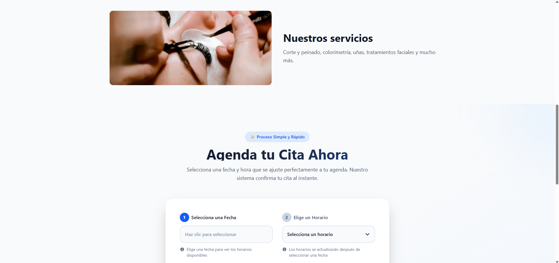 Vista de escritorio - Página de reservaciones