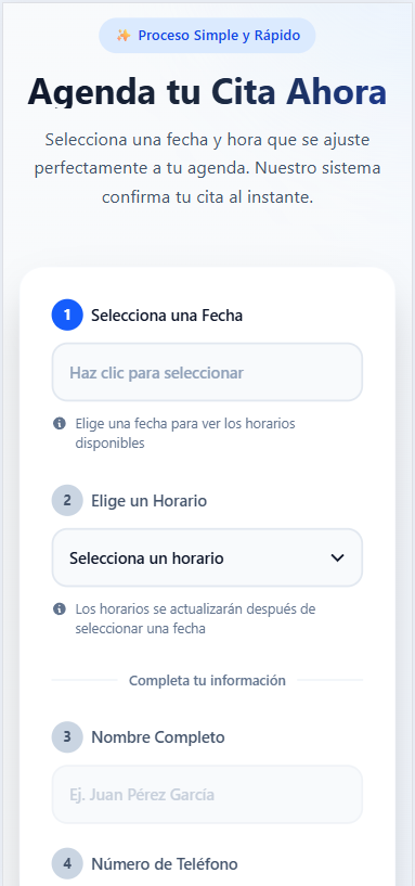 Vista móvil - Página de reservaciones